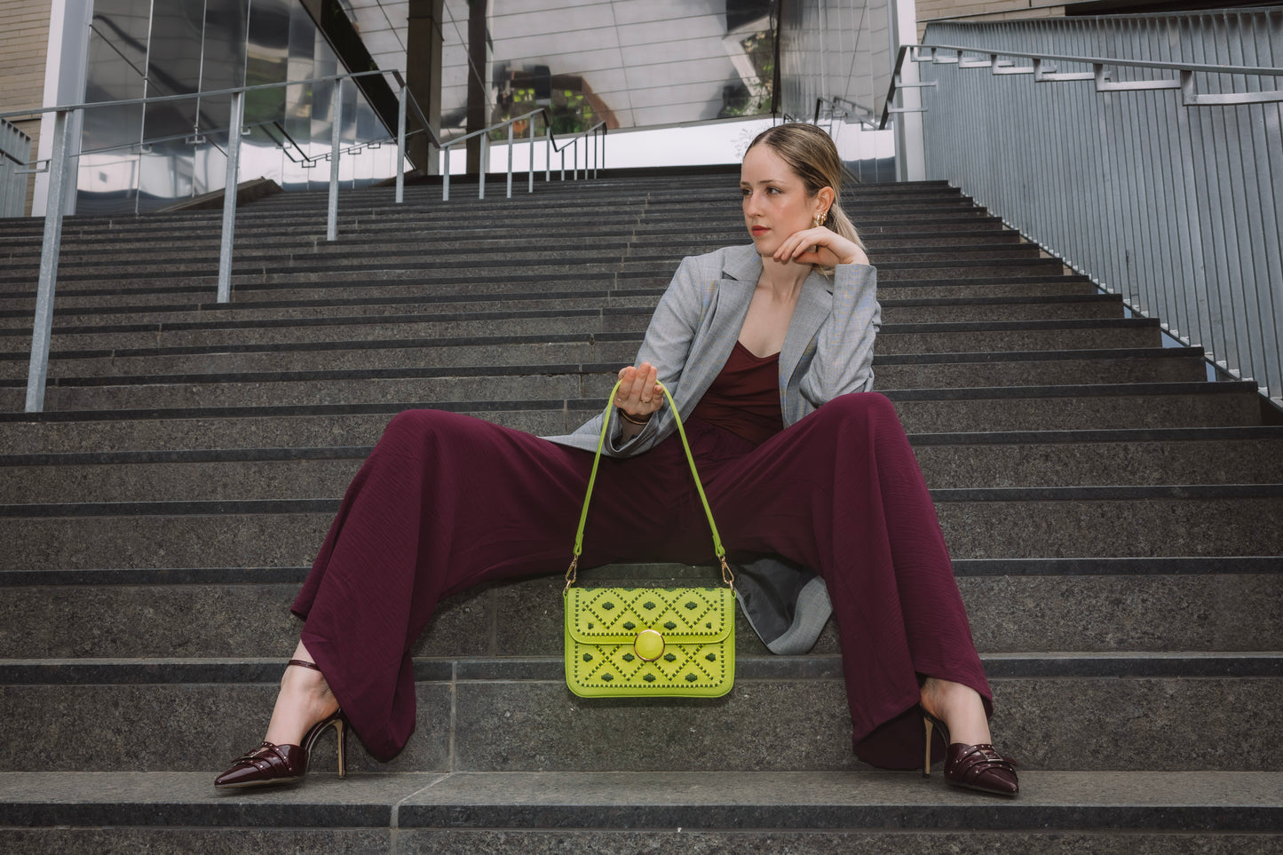 New Arrival- Bahli - Weaved Handbag - Neon