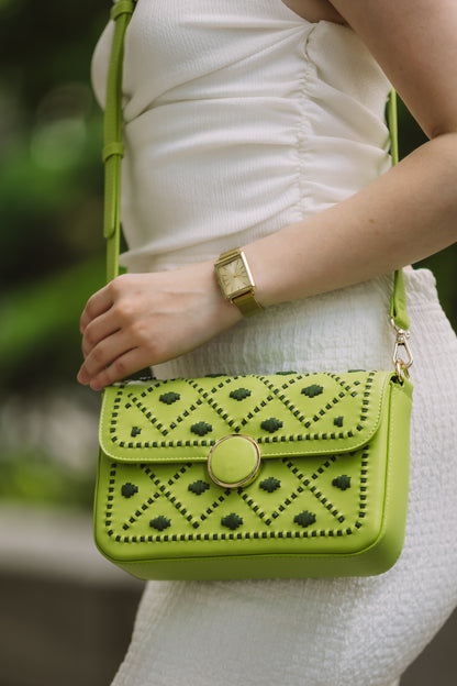 New Arrival- Bahli - Weaved Handbag - Neon